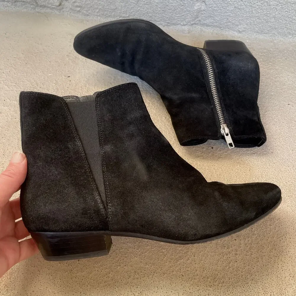 Isabel Marant Etoile Patsha Black Suede Ankle Boots Booties Side Zip Western 38 - Picture 5 of 14